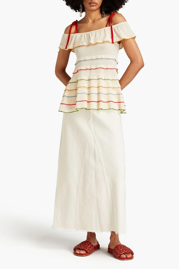 RED Valentino Cold-shoulder striped cotton top
