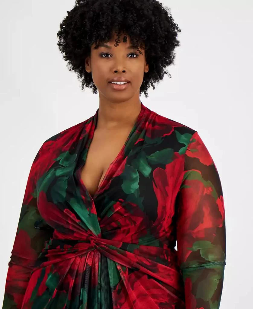 Anne Klein Plus Size Rose-Print Twist-Front Maxi Dress 4