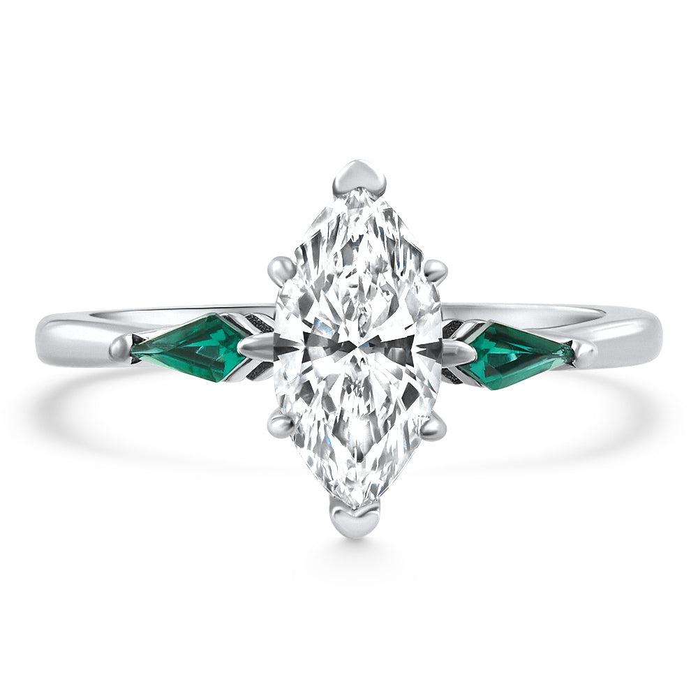Pompeii3 1 1/10Ct Marquise & Emerald Diamond Ring 14k White Gold Lab Grown