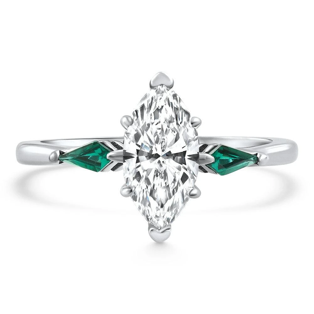 Pompeii3 1 1/10Ct Marquise & Emerald Diamond Ring 14k White Gold Lab Grown 1