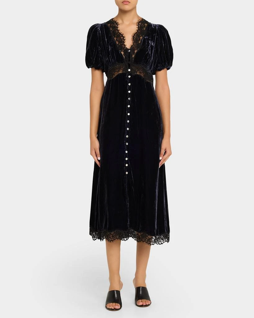 Sea Clarice Lace-Trim Velvet Midi Dress 2