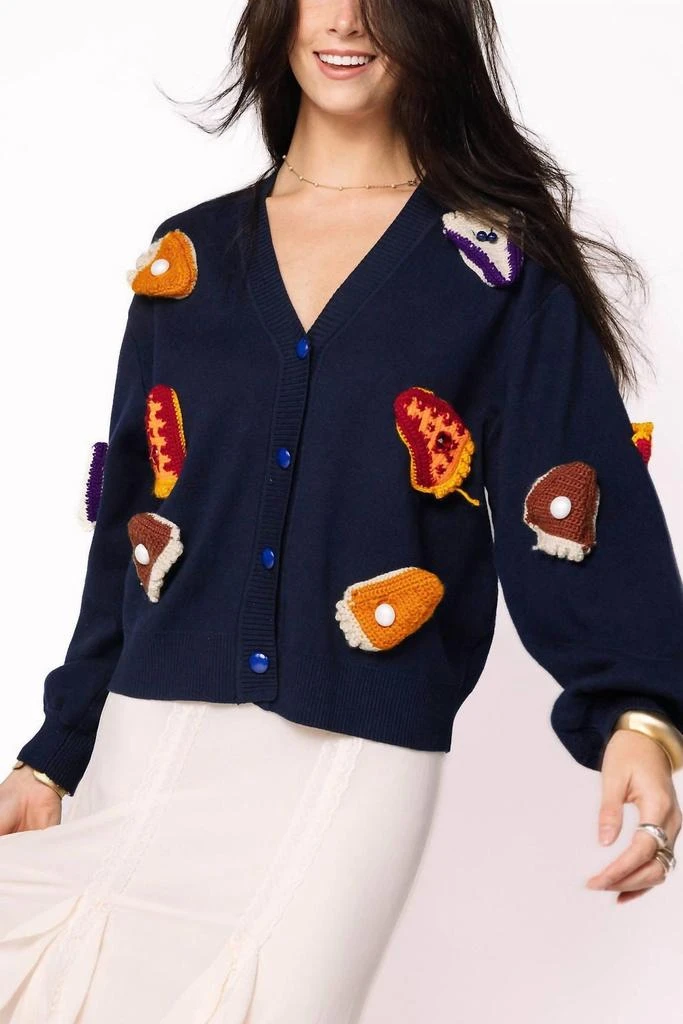 QUEEN OF SPARKLES Queen Of Sparkles - Knit Pies On Plate Long Sleeve Cardigan