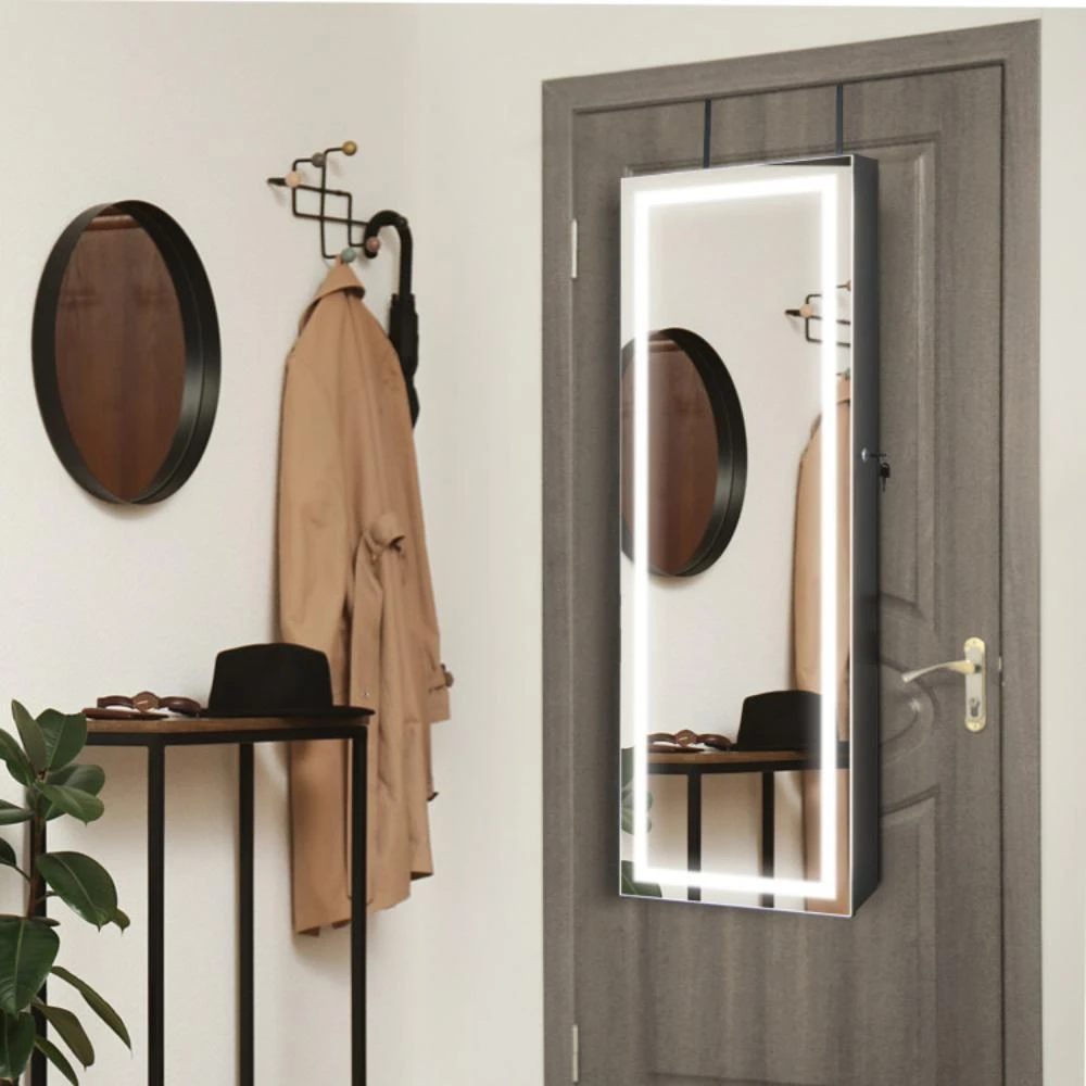 Hivvago Mirrored Jewelry Armoire with Full Length Mirror and 2 Internal LED Lights-Black 2