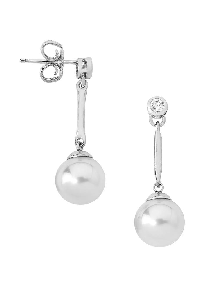 Majorica Selene Rhodium-Plated Silver, Faux Pearl & Cubic Zirconia Dangle Drop Earrings