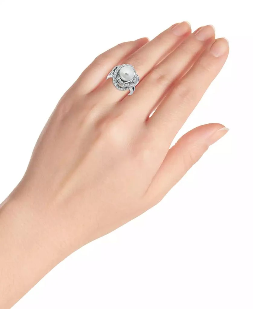 Macy's Imitation Pearl and Cubic Zirconia Pave Swirl Ring in Silver Plate 4
