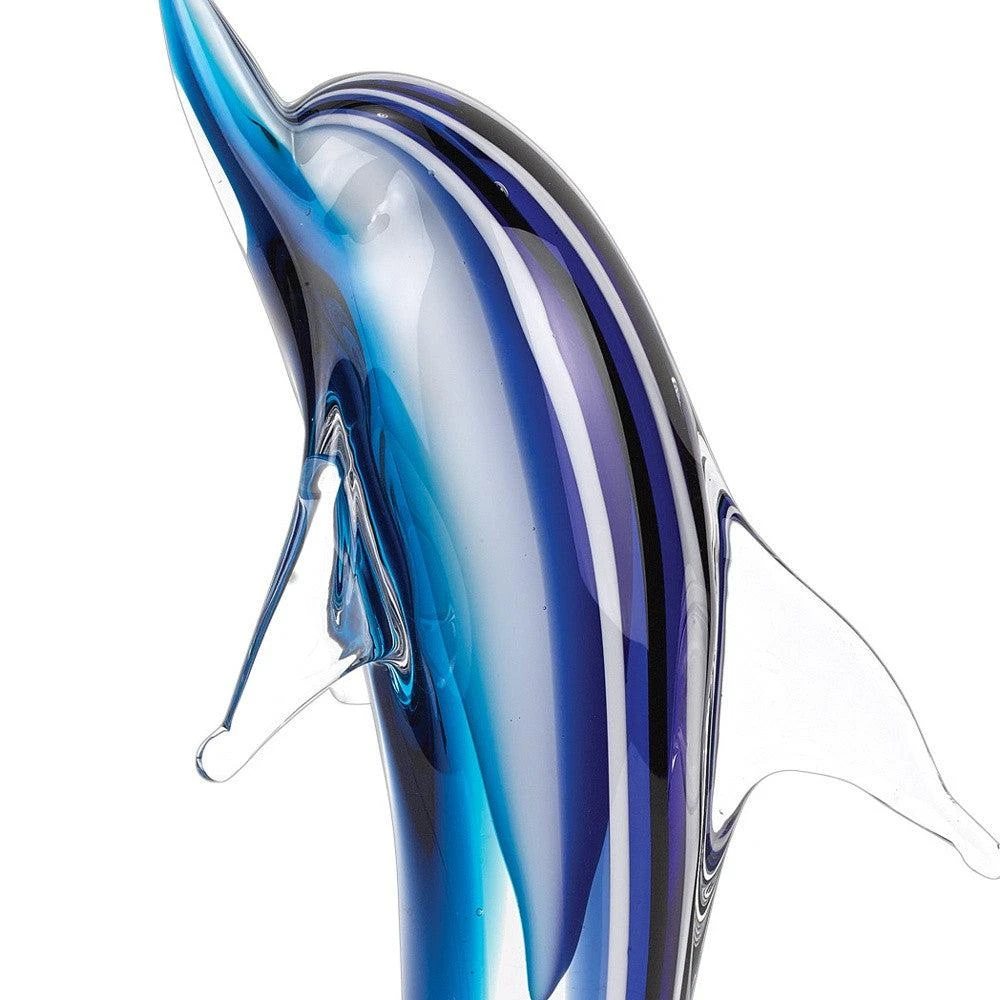 Homezia 14" Blue Murano Glass Dolphin Figurine Tabletop Sculpture 5