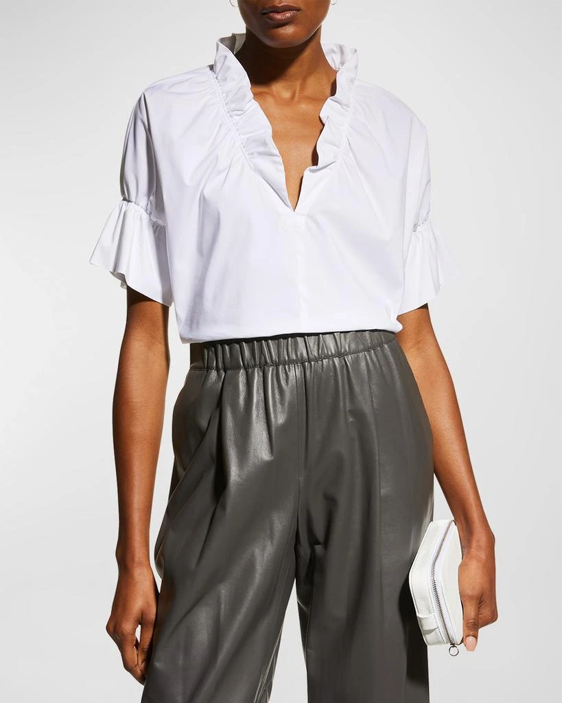 Finley Crosby Flounce Neck & Sleeve Silky Poplin Shirt 4