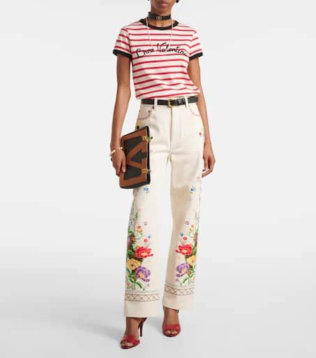 Valentino High-rise floral embroidered straight jeans 2