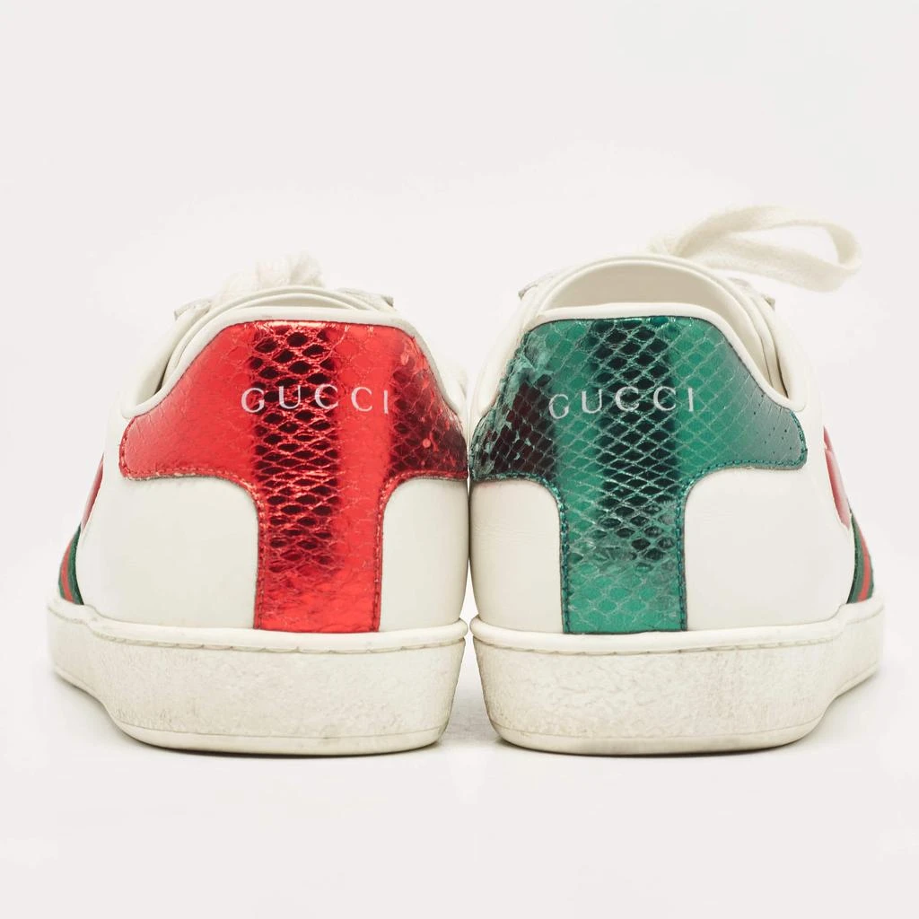 Gucci Gucci White Leather and Snakeskin Embossed Ace Web Lace Up Sneakers Size 38.5 5