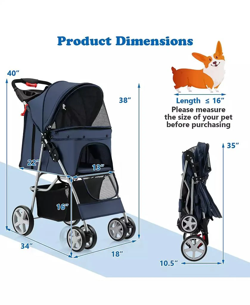 Gymax Folding Pet Stroller 4-Wheel Pet Travel Carrier w/Storage Basket 3