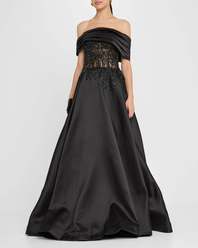 Jovani Pleated Off-Shoulder Lace-Embellished Gown 4