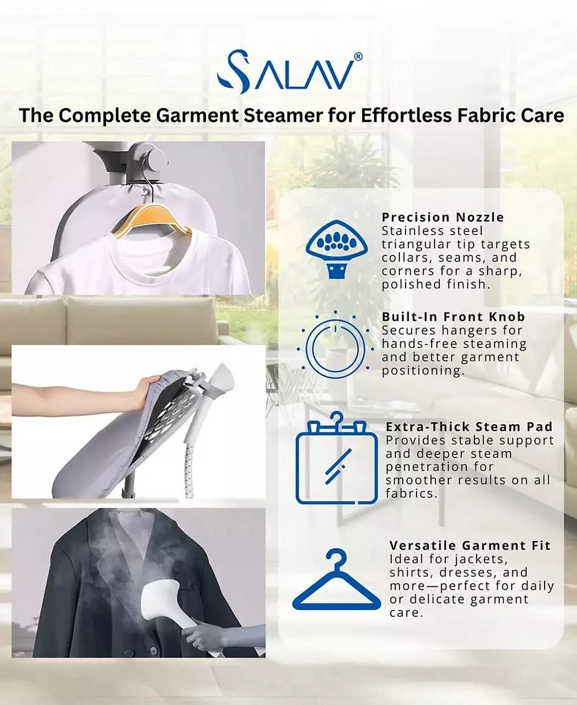 SALAV Complete Garment Steamer with Smart Auto Off Pivoting Ironing Board and 6 Steam Settings 3
