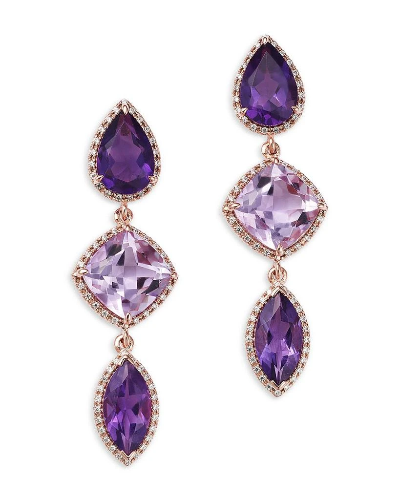 Bloomingdale
s Fine Collection Mixed Cut Multicolor Amethyst 
Diamond Drop Earrings in 14K Rose Gold 1