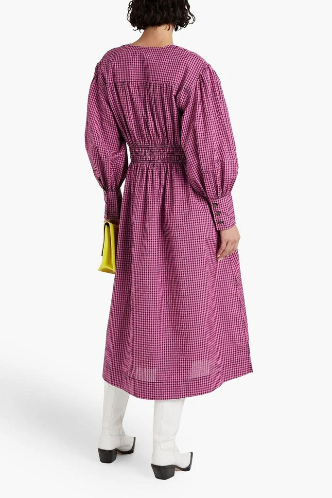 Ganni Shirred gingham seersucker midi dress 3