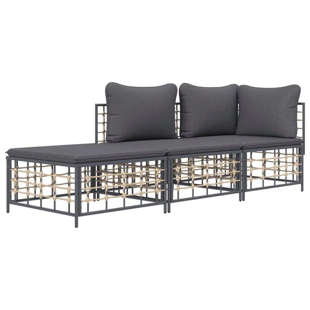 VidaXL 3 Piece Patio Lounge Set with Cushions Anthracite Poly Rattan 3