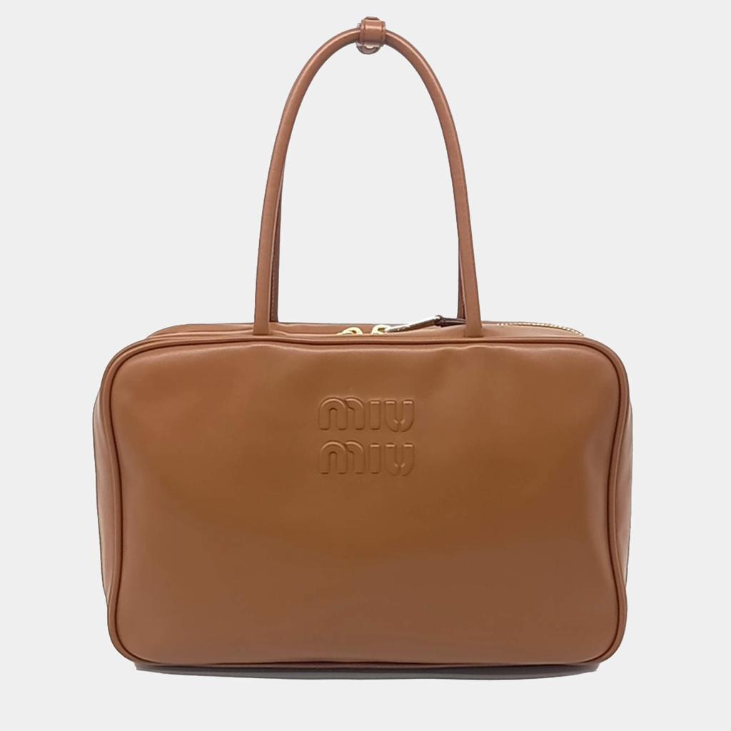 Miu Miu Miu Miu Brown Leather embossed logo bowling bag - Tote