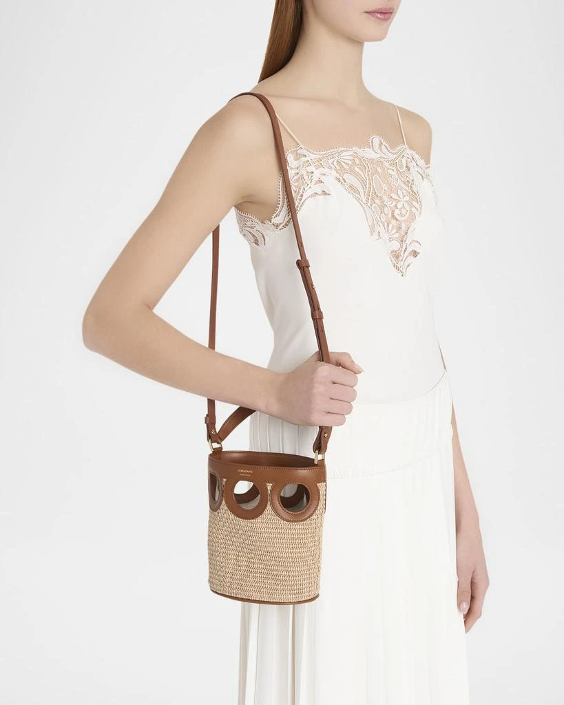 Salvatore Ferragamo Gancini Frame Raffia Bucket Bag 2
