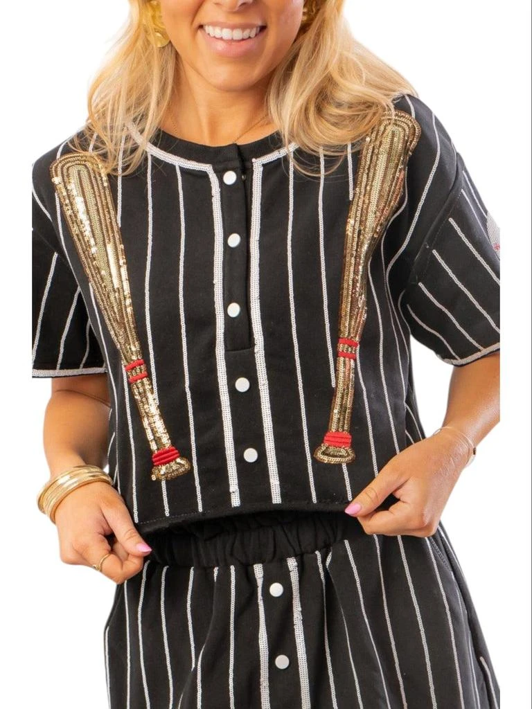 Queen Of Sparkles Queen Of Sparkles - Baseball Pinstripe Button Up Top 1