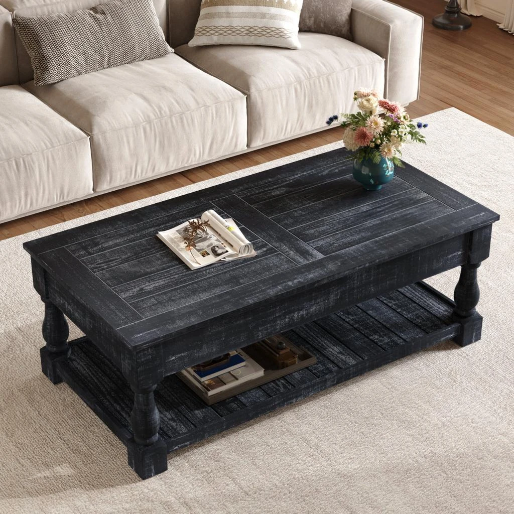 Streamdale Furniture Streamdale Farmhouse Lift Top Coffee Table with Storage - Weathered Black Finish