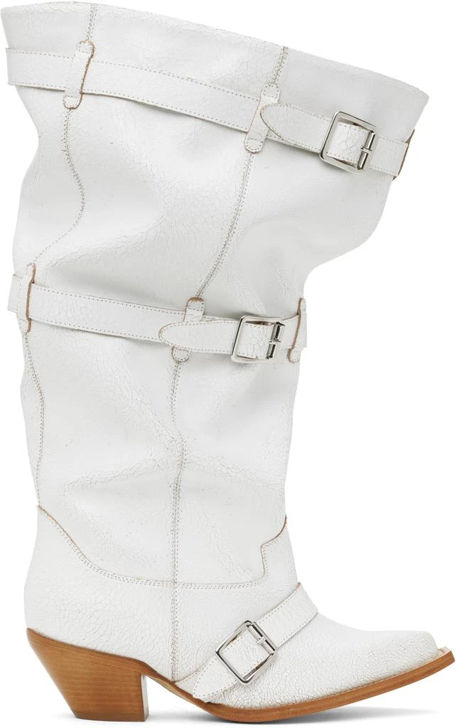 R13 White Buckled-Up Slouch Cowboy Boots 1