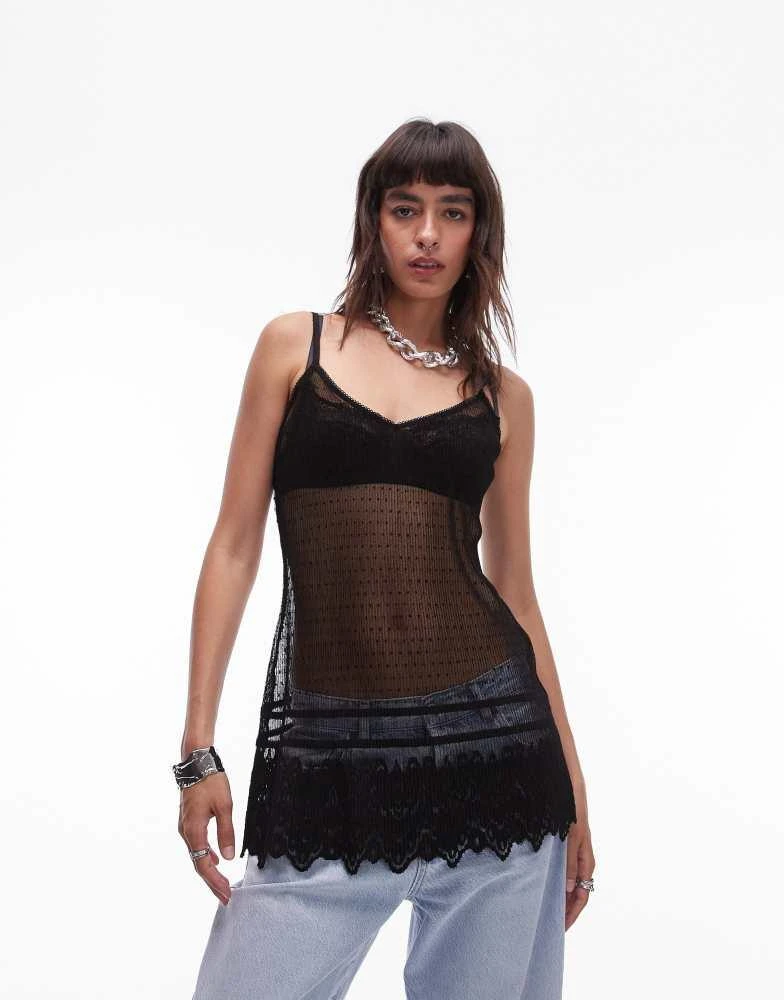 Topshop Topshop dobby lace cami top in black 1