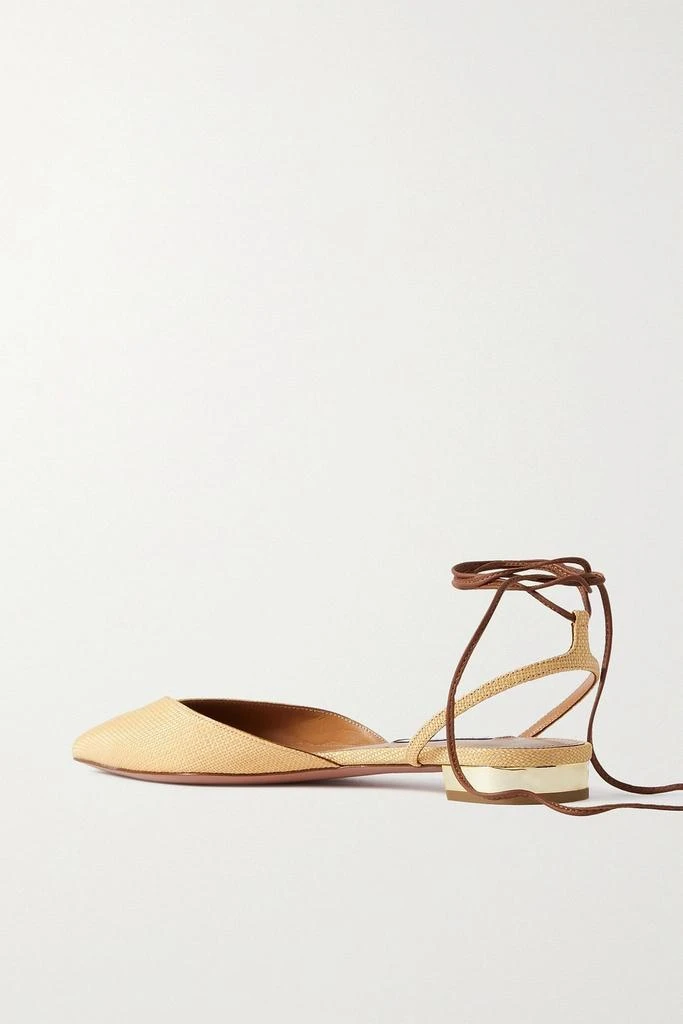 Aquazzura Beyond leather-trimmed woven raffia point-toe flats 3