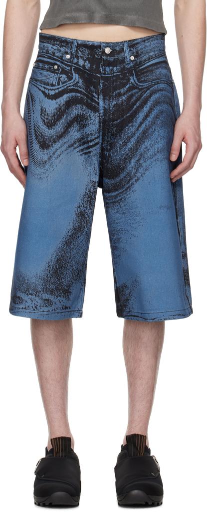 CAMPERLAB Black & Blue Distorted Print Denim Shorts