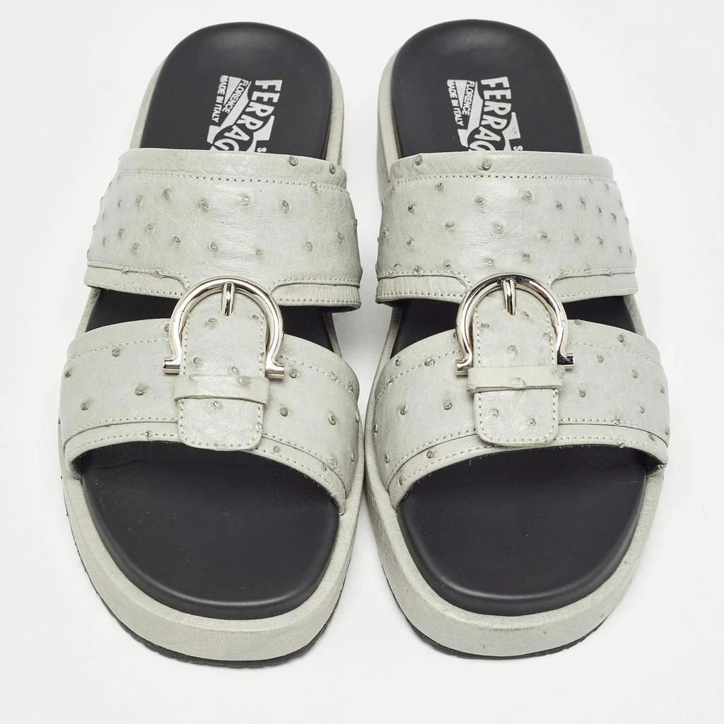 Salvatore Ferragamo Salvatore Ferragamo Grey Ostrich Lutfi Platform Slides Size 40.5 3