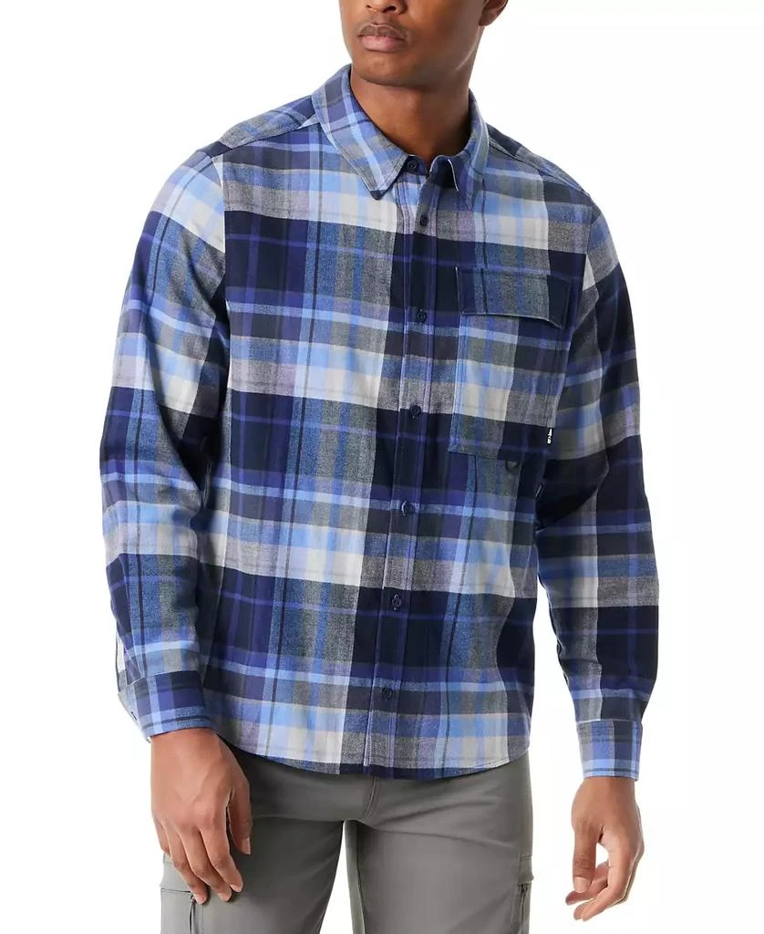 BASS OUTDOOR Men
s Classic Fit Plaid Button-Front Stretch Flannel Shirt 1