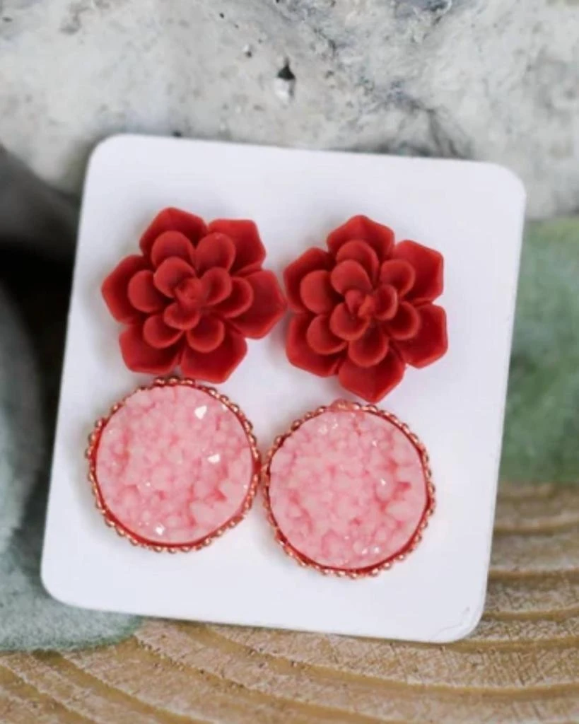 Urban Gemms Urban Gemms - Women
s Succulent 
Druzy Stud Earring Set