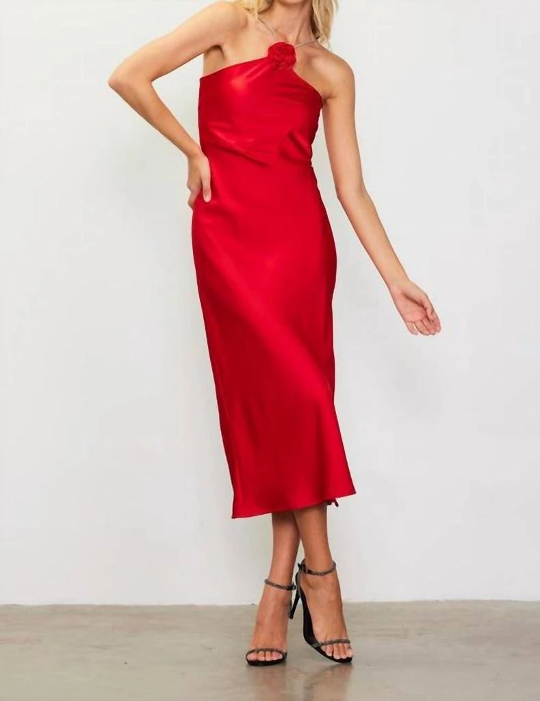 red diamante dress Red Rhinestone Mesh Maxi Dress with Train, Long Sleeve Birthday Gown Red / XL