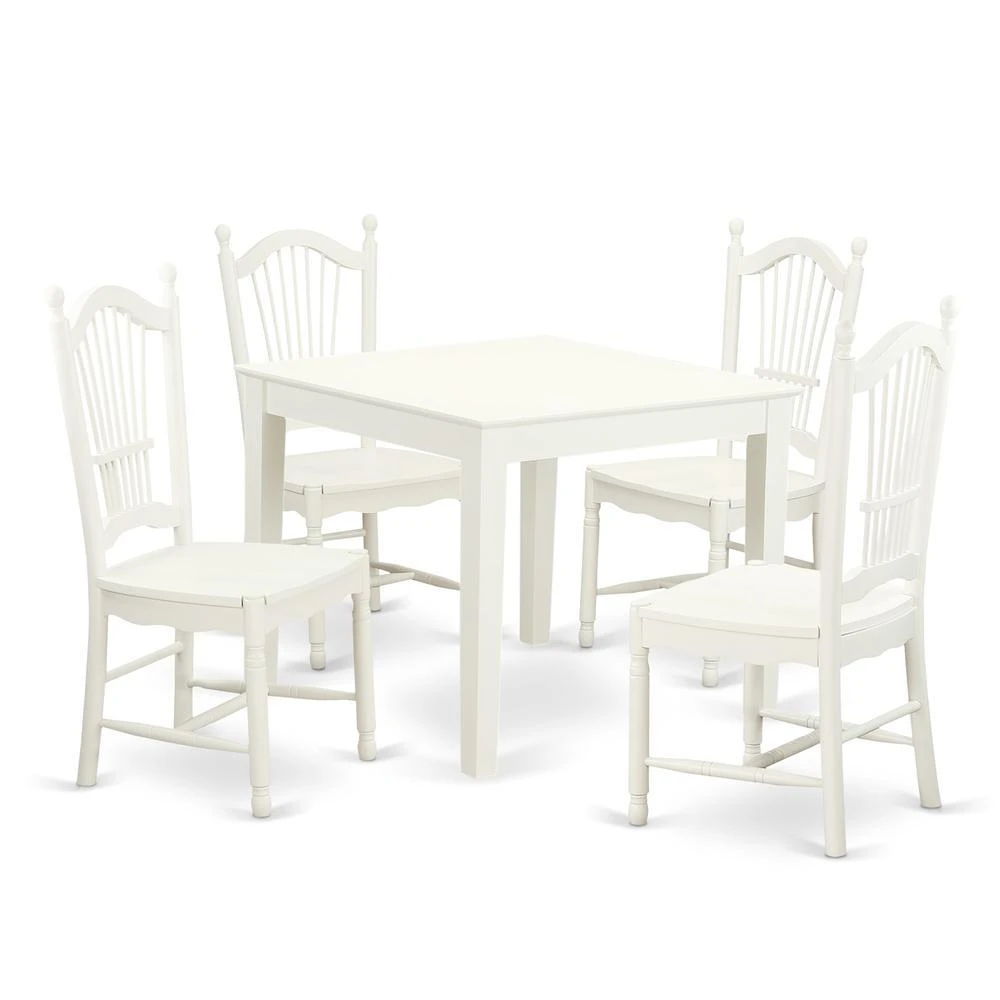 East West Furniture 5  Pc  small  Kitchen  Table  and  4  hard  wood  Dining  Chairs  in  Linen  White 2
