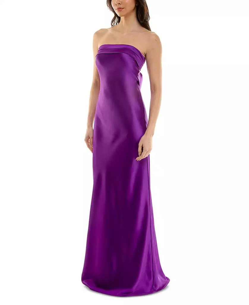 Emerald Sundae Juniors' Strapless Drape-Back Satin Gown, Created for Macy's 3