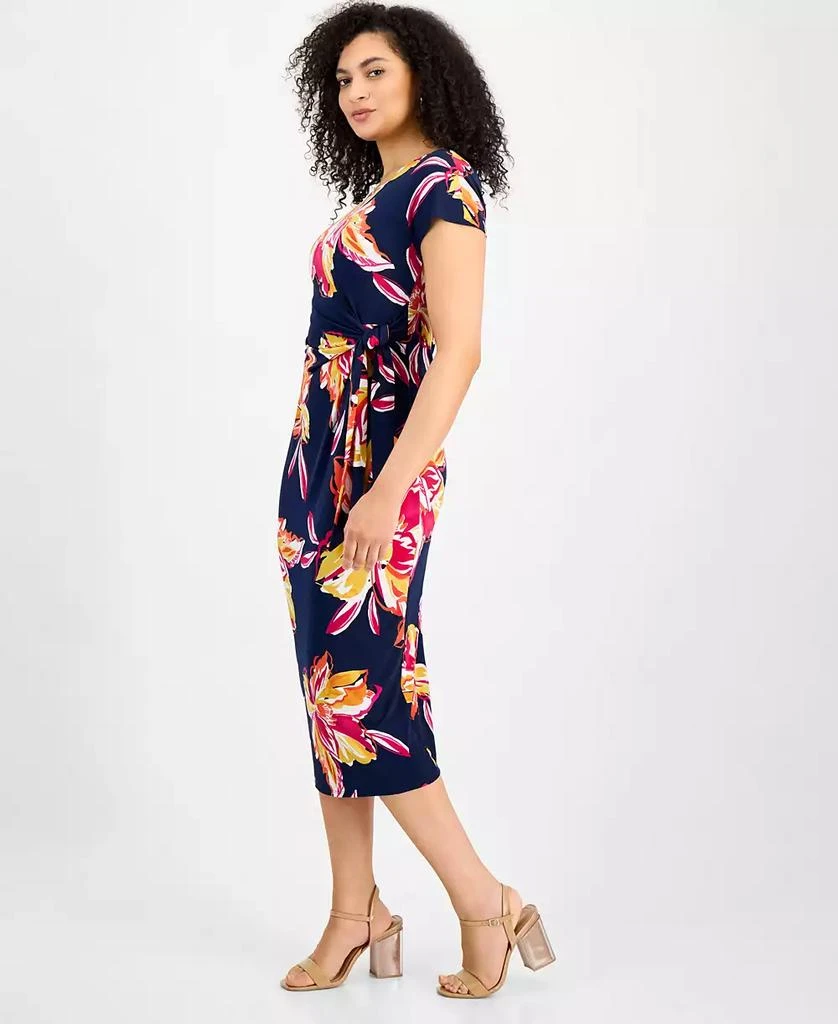 Robbie Bee Women's Floral Tie-Waist Short-Sleeve Midi Dress 4
