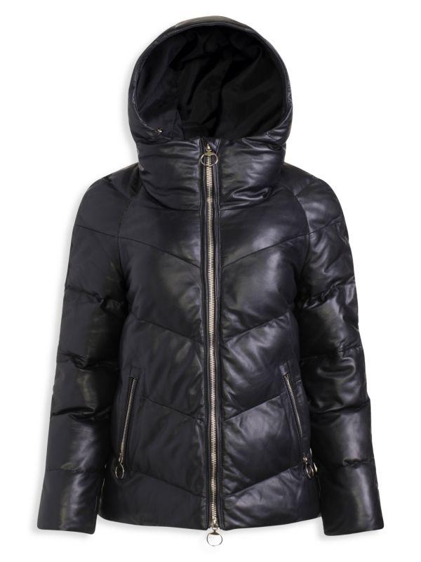 WOLFIE FURS Leather Down Puffer Jacket
