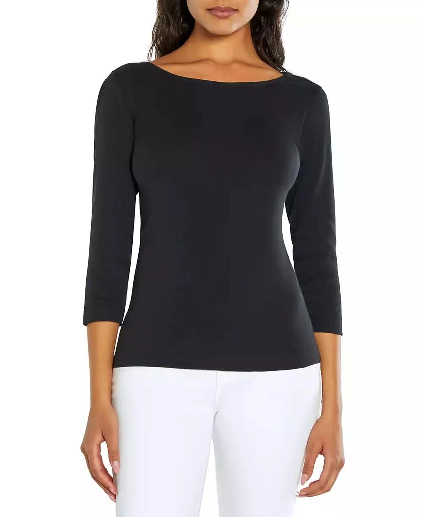 Three Dots Women's Boat-Neck 3/4-Sleeve T-Shirt 1