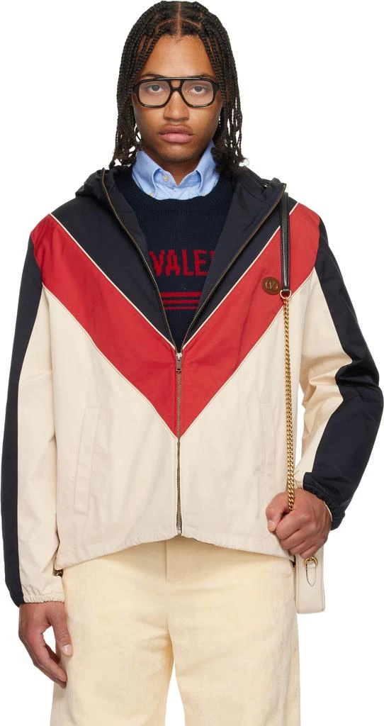 Valentino Navy
Beige VLogo Patch Hooded Windbreaker Jacket