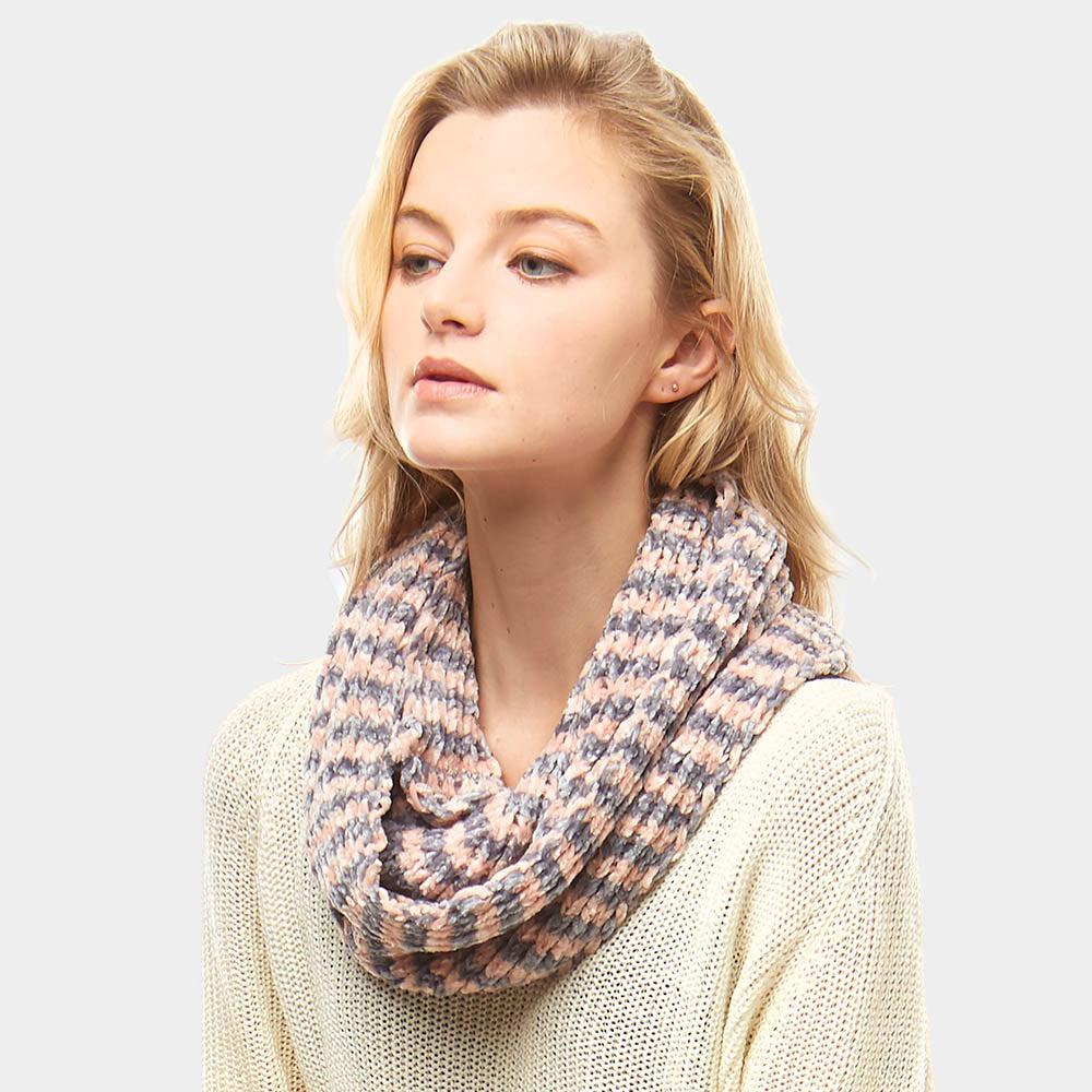 FASHNZFAB Striped Chenille Infinity Scarf