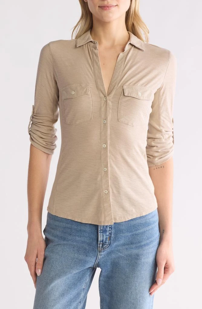 James Perse Cotton V-Neck Button-Up Shirt 1