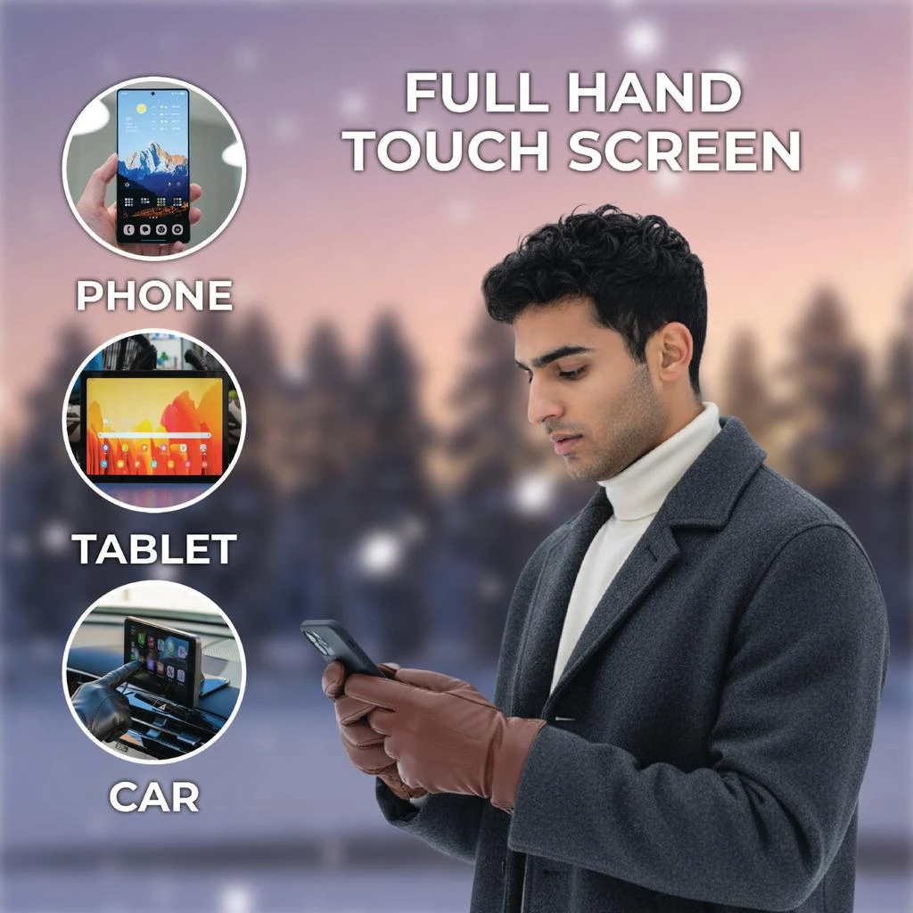 Infinity Leather Men’s Tan Brown Italian Leather Warm Wool Lining Winter Riding Driving Casual Gloves 4