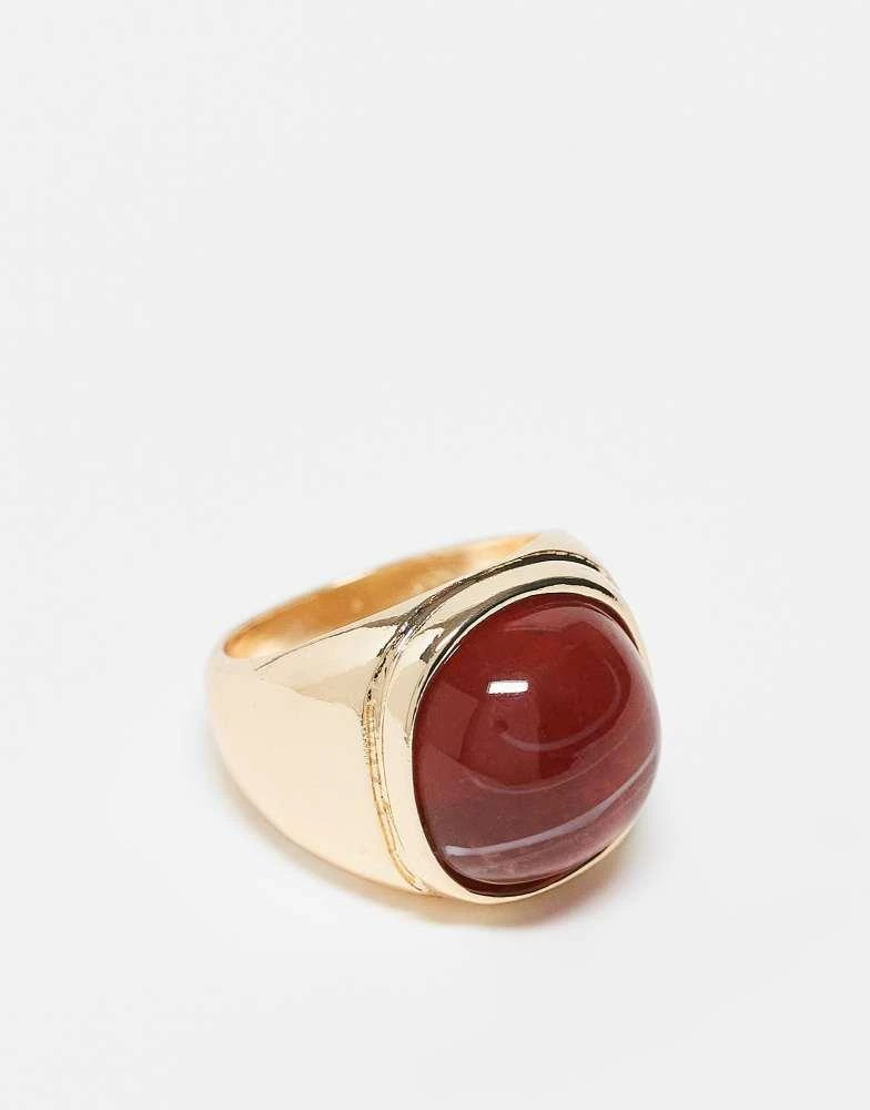 Reclaimed Vintage Reclaimed Vintage unisex gold ring with red stone 1