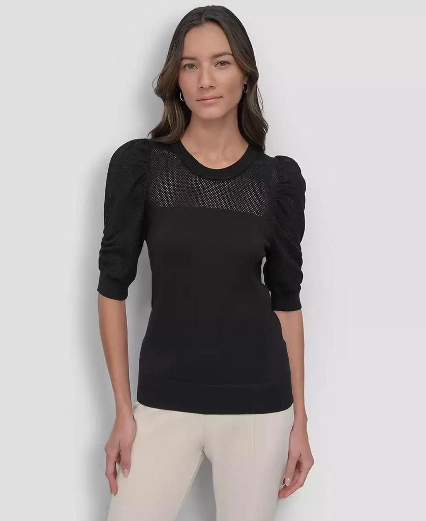 DKNY Women's Mesh Puff-Sleeve Sweater 1