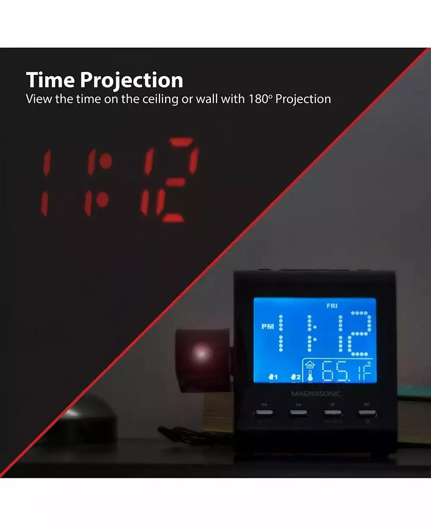 Magnasonic Projection Alarm Clock – AM/FM Radio, Auto Time Set, Dual Alarm, Temp/Date Display, Battery Backup, Bonus Aux Cable 4