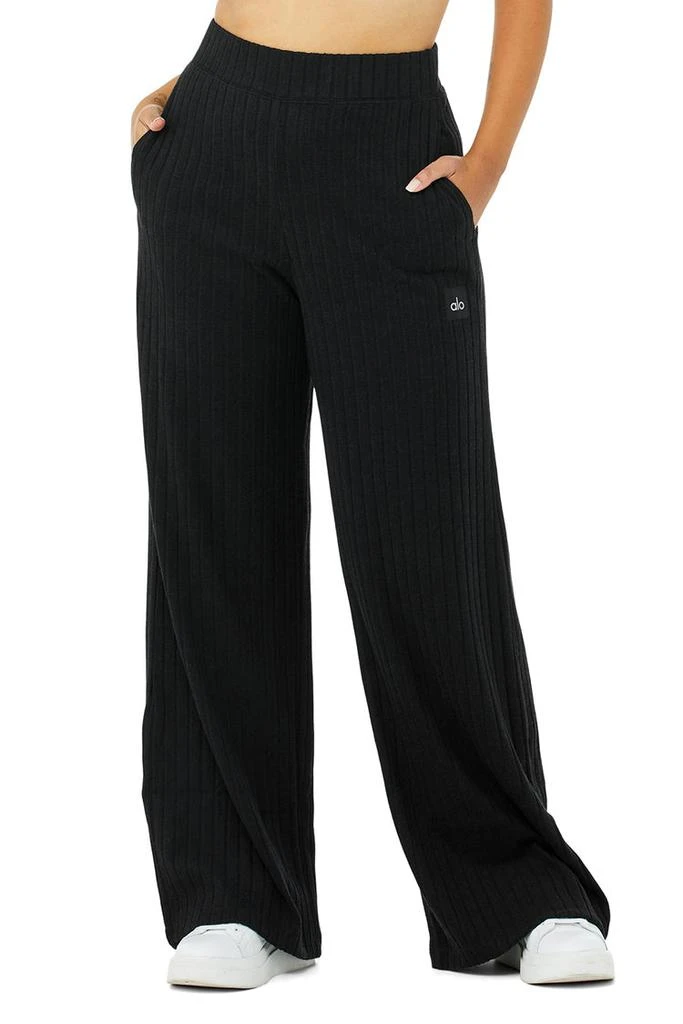 Alo Ribbed Take Comfort Wide Leg Pant - Black 5