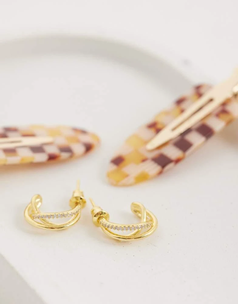 Orelia Orelia mixed pave triple illusion hoop earrings in 18k Gold Plated 2