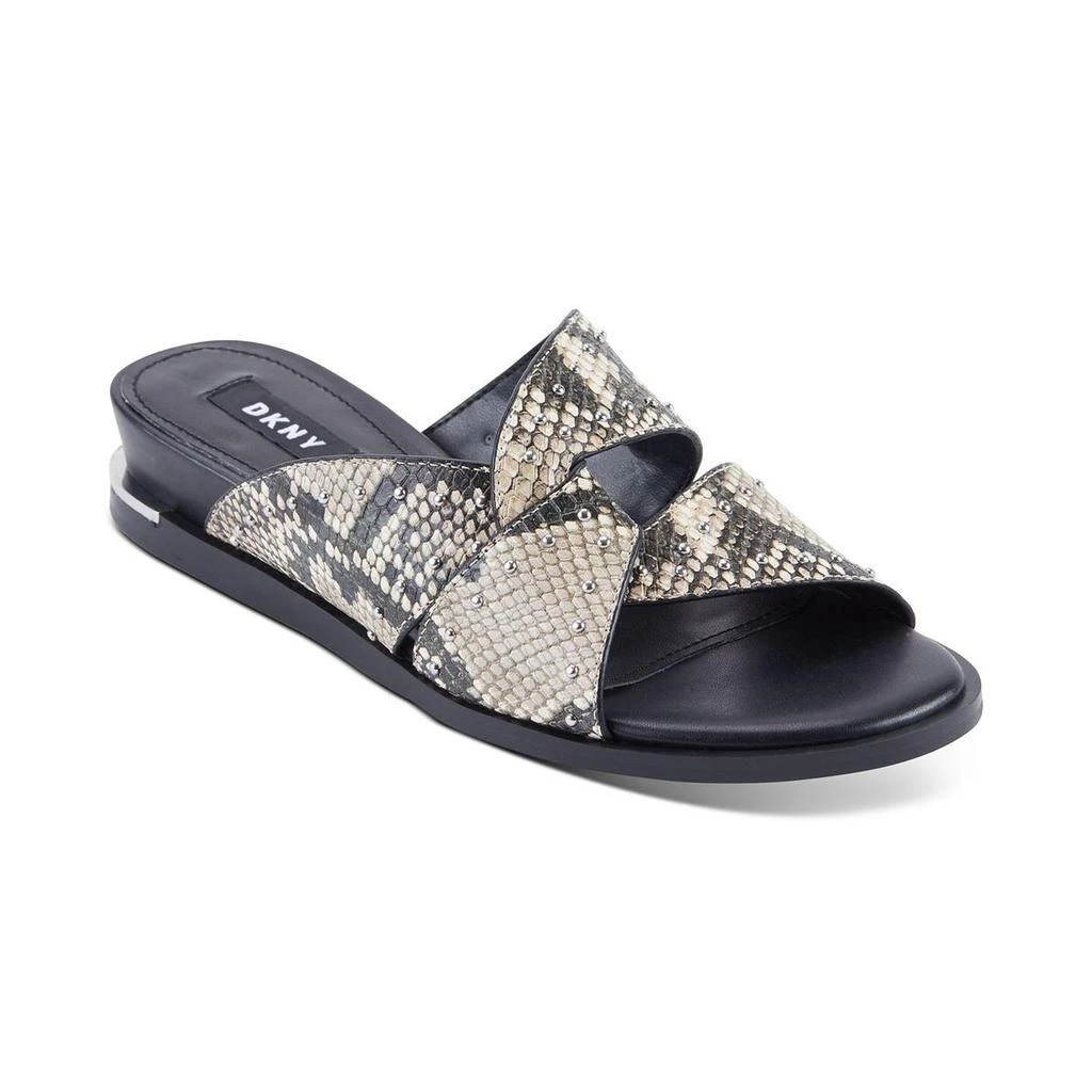 DKNY Della Womens Leather Embossed Wedge Sandals 1