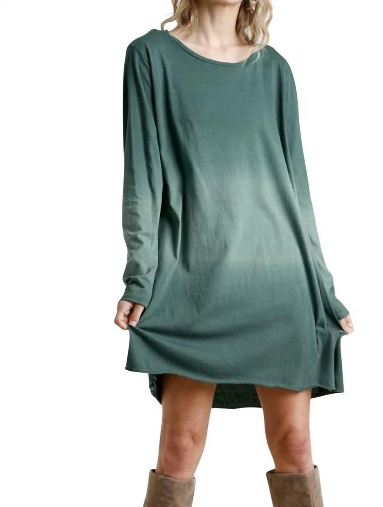 green dip dye dress Petite Emery Long Satin Long Sleeve Collared Dress Olive / 16P
