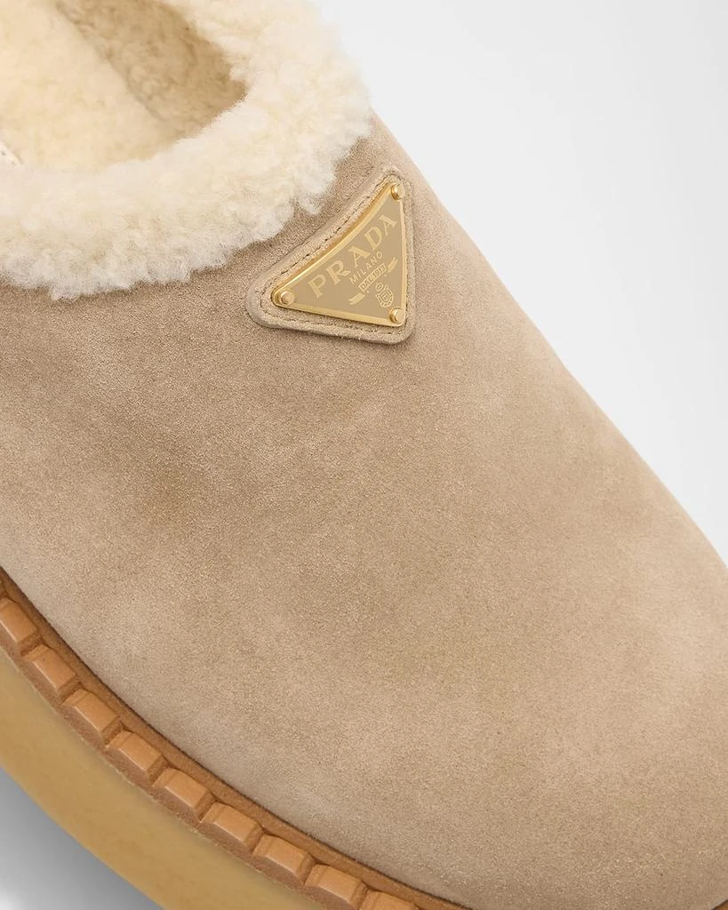 Prada Suede Shearling Cozy Platform Mules 5