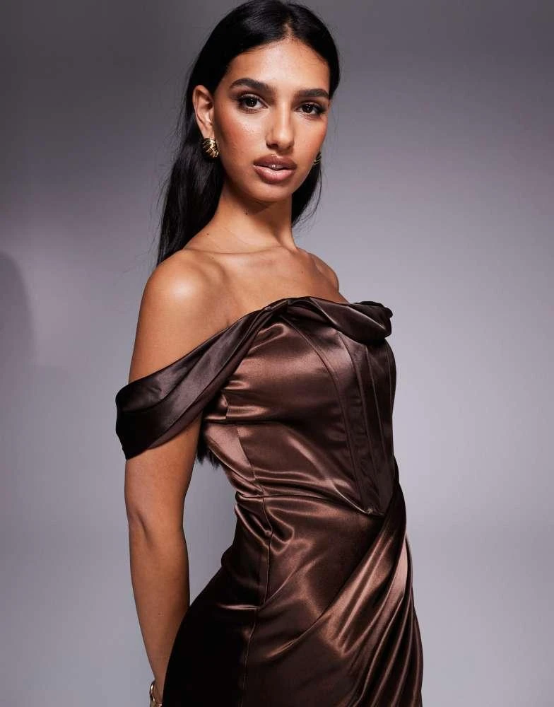 Shop TFNC drop shoulder satin corset maxi dress in chocolate on Sale at  BeyondStyle  Get 40% Off TFNC drop shoulder satin corset maxi dress in  chocolate with Limited-Time Flash Deals, Exclusive