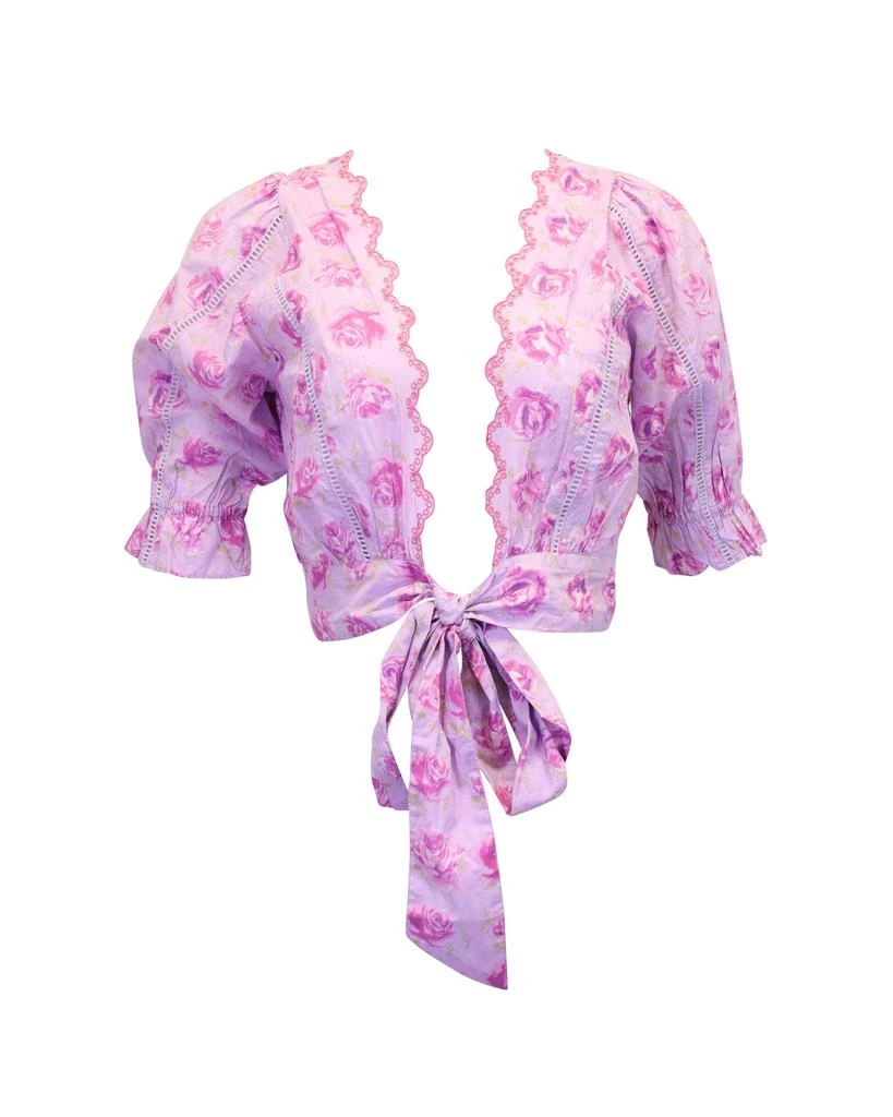 LOVESHACKFANCY Love Shack Fancy Karsten Floral Crop Top in Lilac Cotton 3
